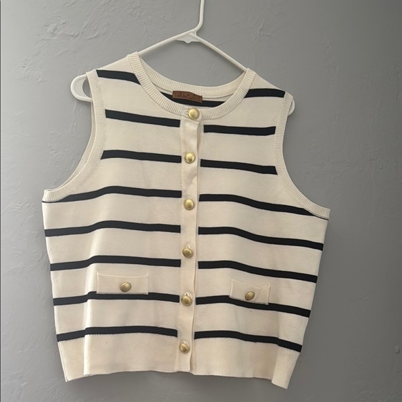 Striped Sleeveless Cardigan with Gold Buttons 14 - Picture 1 of 8